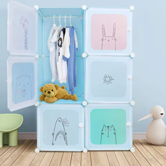 Kindergarderobe met 6 Modulaire Planken – 74×37×110 cm, Organizer & Opbergkast