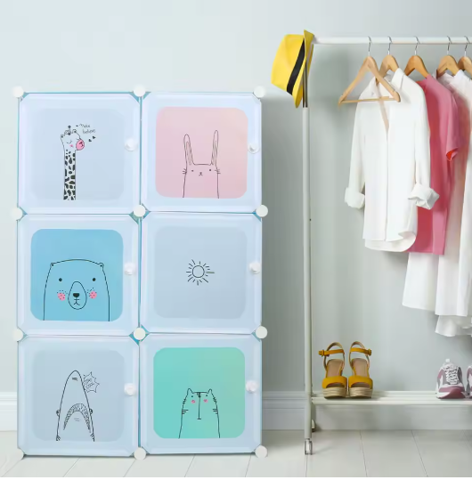 Kindergarderobe met 6 Modulaire Planken – 74×37×110 cm, Organizer & Opbergkast