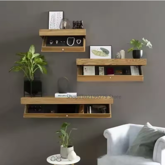 Houten Zwevende Wandplank met Verborgen Compartiment – 40×21×7,2 cm, Wandgemonteerde Opbergdoos