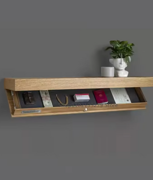 Houten Zwevende Wandplank met Verborgen Compartiment – 40×21×7,2 cm, Wandgemonteerde Opbergdoos