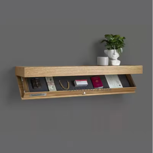 Houten Zwevende Wandplank met Verborgen Compartiment – 40×21×7,2 cm, Wandgemonteerde Opbergdoos