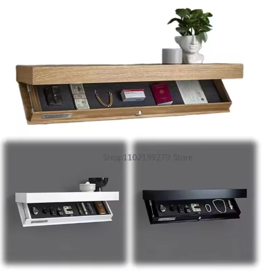 Houten Zwevende Wandplank met Verborgen Compartiment – 40×21×7,2 cm, Wandgemonteerde Opbergdoos