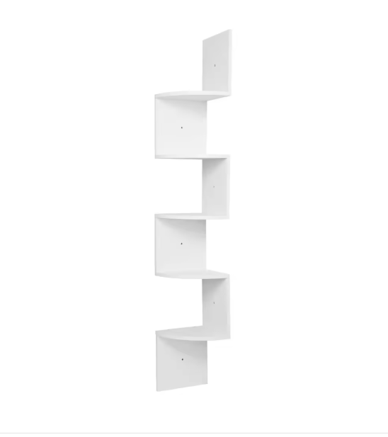Zigzag Hoekwandplank – 5-Laags Zwevende Wandplank 25×25×156 cm, Wit & Zwart