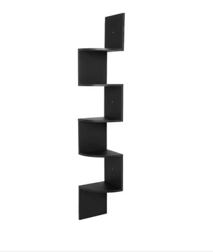 Zigzag Hoekwandplank – 5-Laags Zwevende Wandplank 25×25×156 cm, Wit & Zwart