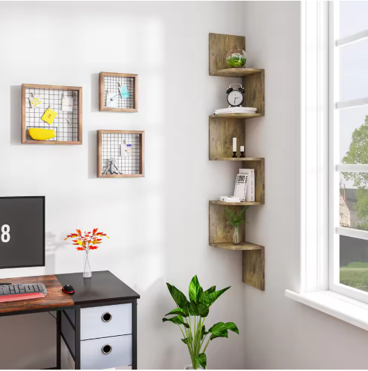 Wandplank ZigZag Stijl – 5-Laags Hoekplank 25×25×156 cm, Decoratieve Boekenkast