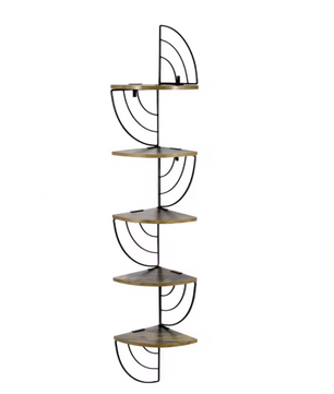 Hoekwandplank Zigzag – 5-Laags Zwevend Opbergrek 20×20×125 cm, Vintage Bruin & Zwart