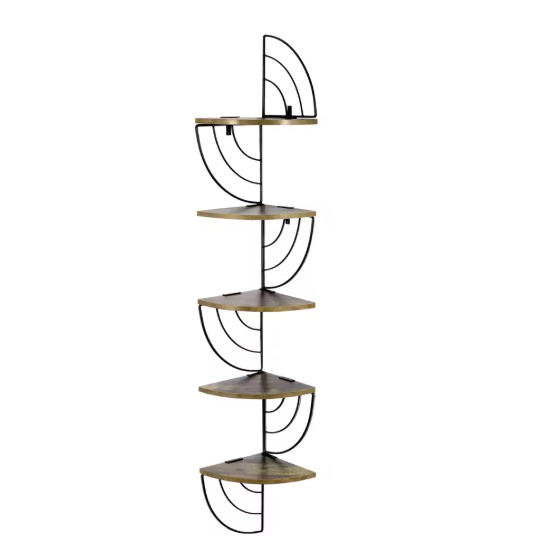 Hoekwandplank Zigzag – 5-Laags Zwevend Opbergrek 20×20×125 cm, Vintage Bruin & Zwart