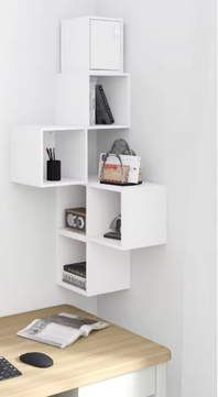 Witte Wandplank Kubus – 6-Vaks Zwevende Boekenkast 48×120×48 cm, Moderne Hoekplank