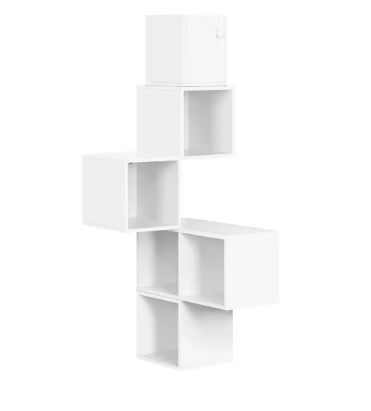 Witte Wandplank Kubus – 6-Vaks Zwevende Boekenkast 48×120×48 cm, Moderne Hoekplank