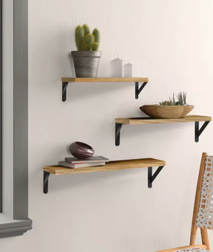 Set van 3 Zwevende Wandplanken – Hout & Metaal, Industrieel en Decoratief