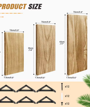 Set van 3 Zwevende Wandplanken – Hout & Metaal, Industrieel en Decoratief
