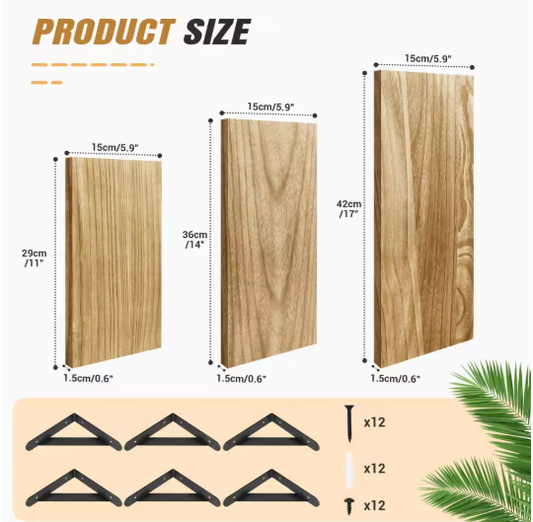 Set van 3 Zwevende Wandplanken – Hout & Metaal, Industrieel en Decoratief