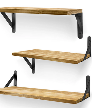 Set van 3 Zwevende Wandplanken – Hout & Metaal, Industrieel en Decoratief