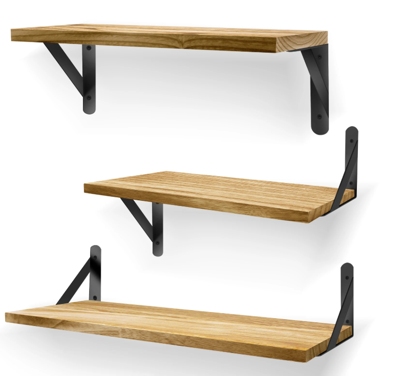 Set van 3 Zwevende Wandplanken – Hout & Metaal, Industrieel en Decoratief