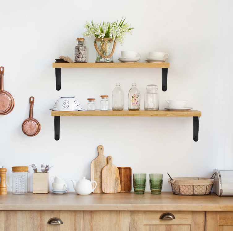 Set van 3 Zwevende Wandplanken – Hout & Metaal, Industrieel en Decoratief