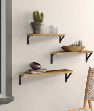 Set van 3 Zwevende Wandplanken – Hout & Metaal, Industrieel en Decoratief