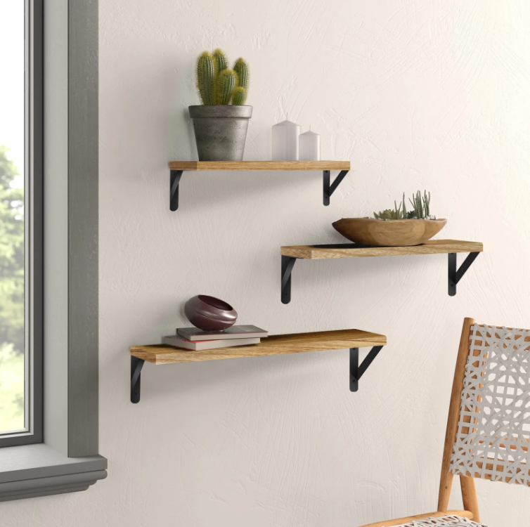 Set van 3 Zwevende Wandplanken – Hout & Metaal, Industrieel en Decoratief
