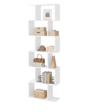 S-vormige Boekenkast met 6 Niveaus – Moderne Staande Opbergplank voor Woonkamer, Slaapkamer & Kantoor
