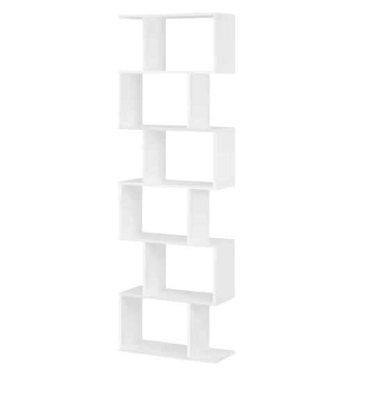 S-vormige Boekenkast met 6 Niveaus – Moderne Staande Opbergplank voor Woonkamer, Slaapkamer & Kantoor