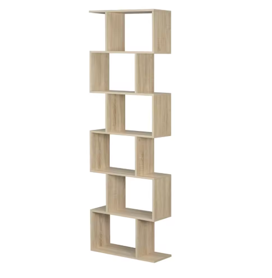 S-vormige Boekenkast met 6 Niveaus – Moderne Staande Opbergplank voor Woonkamer, Slaapkamer & Kantoor