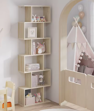 S-vormige Boekenkast met 6 Niveaus – Moderne Staande Opbergplank voor Woonkamer, Slaapkamer & Kantoor