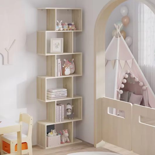 S-vormige Boekenkast met 6 Niveaus – Moderne Staande Opbergplank voor Woonkamer, Slaapkamer & Kantoor