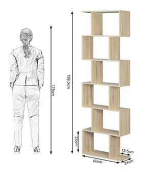 S-vormige Boekenkast met 6 Niveaus – Moderne Staande Opbergplank voor Woonkamer, Slaapkamer & Kantoor