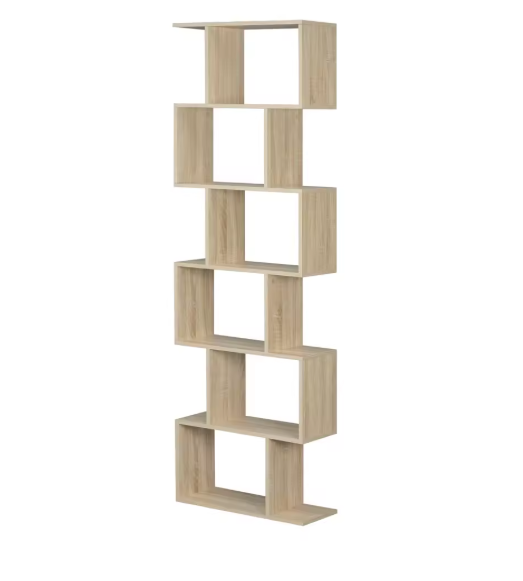 S-vormige Boekenkast met 6 Niveaus – Moderne Staande Opbergplank voor Woonkamer, Slaapkamer & Kantoor