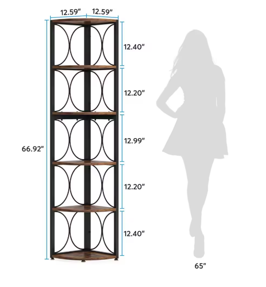 Hoge Industriële Hoekboekenkast – 6 Planken, Ruimtebesparend
