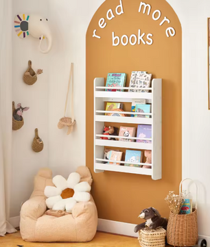 Kinderboekenkast met 4 Planken – Wandplank & Organizer voor Boeken en Decoratie