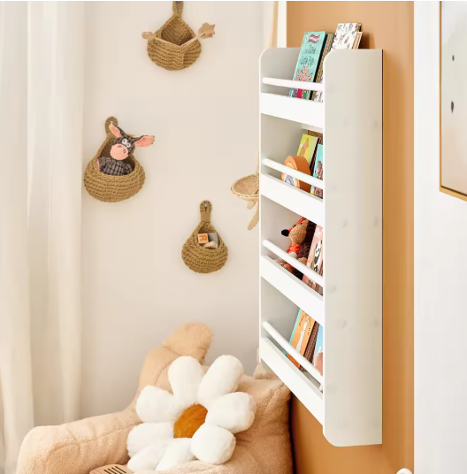 Kinderboekenkast met 4 Planken – Wandplank & Organizer voor Boeken en Decoratie