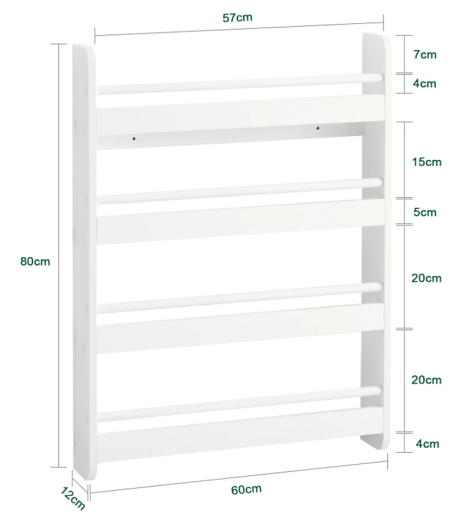 Kinderboekenkast met 4 Planken – Wandplank & Organizer voor Boeken en Decoratie
