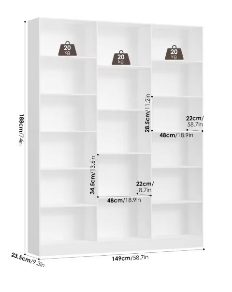 Boekenkast met 17 Vakken – Hoge Opbergkast & Organizer 188 cm