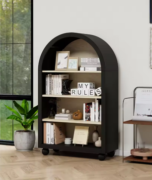 Moderne Boekenkast met Gebogen Ontwerp – 4 Lagen Houten Opbergrek 116 cm