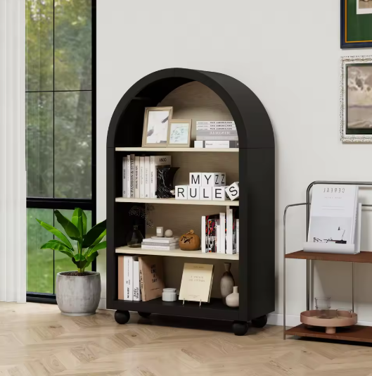 Moderne Boekenkast met Gebogen Ontwerp – 4 Lagen Houten Opbergrek 116 cm