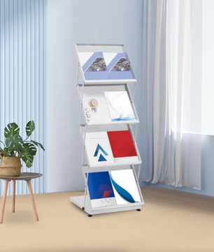 4-Laags Brochurestandaard – Vloerstaand Tijdschriftenrek van Metaal, Modern en Opvouwbaar