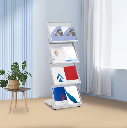 4-Laags Brochurestandaard – Vloerstaand Tijdschriftenrek van Metaal, Modern en Opvouwbaar