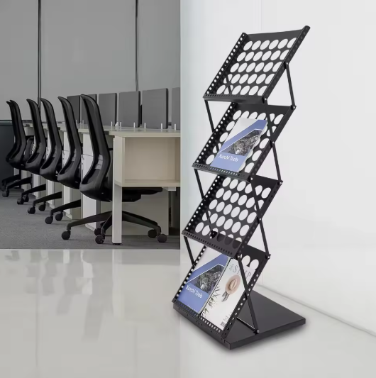 4-Laags Brochurestandaard – Vloerstaand Tijdschriftenrek van Metaal, Modern en Opvouwbaar