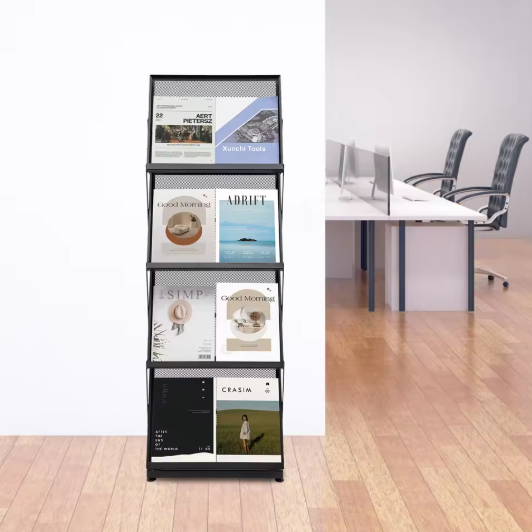 4-Laags Brochurestandaard – Vloerstaand Tijdschriftenrek van Metaal, Modern en Opvouwbaar