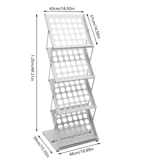 4-Laags Brochurestandaard – Vloerstaand Tijdschriftenrek van Metaal, Modern en Opvouwbaar