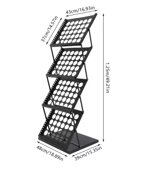 4-Laags Brochurestandaard – Vloerstaand Tijdschriftenrek van Metaal, Modern en Opvouwbaar
