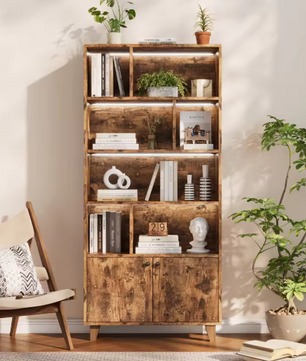 Houten Boekenkast met LED-Verlichting – Dubbele Deuren & Grote Opbergruimte 173 cm