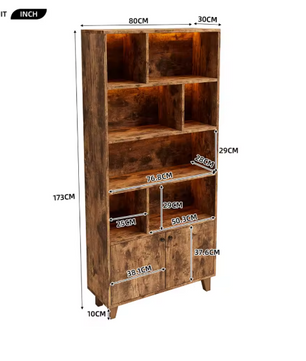 Houten Boekenkast met LED-Verlichting – Dubbele Deuren & Grote Opbergruimte 173 cm