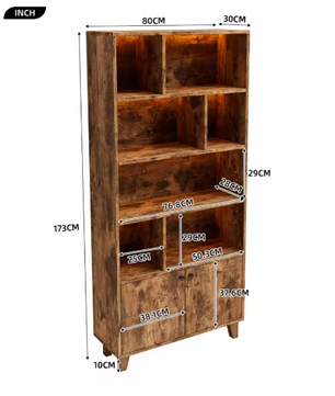 Houten Boekenkast met LED-Verlichting – Dubbele Deuren & Grote Opbergruimte 173 cm