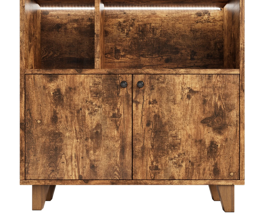 Houten Boekenkast met LED-Verlichting – Dubbele Deuren & Grote Opbergruimte 173 cm