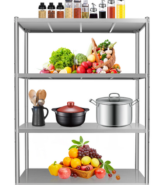 4-Laags Roestvrijstalen Opbergrek – Stevig & Verstelbaar voor Keuken en Opslagruimte