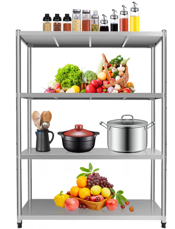 4-Laags Roestvrijstalen Opbergrek – Stevig & Verstelbaar voor Keuken en Opslagruimte