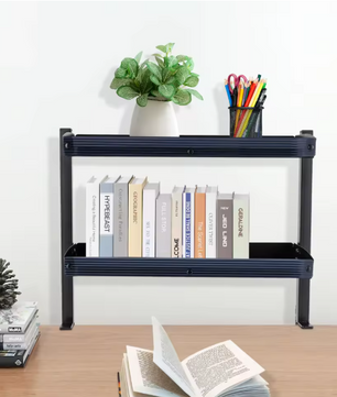 Opklembare Bureauplank met 2 Niveaus – Verstelbaar Opbergrek van Staal, Zwart