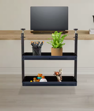 Opklembare Bureauplank met 2 Niveaus – Verstelbaar Opbergrek van Staal, Zwart