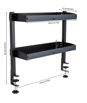 Opklembare Bureauplank met 2 Niveaus – Verstelbaar Opbergrek van Staal, Zwart